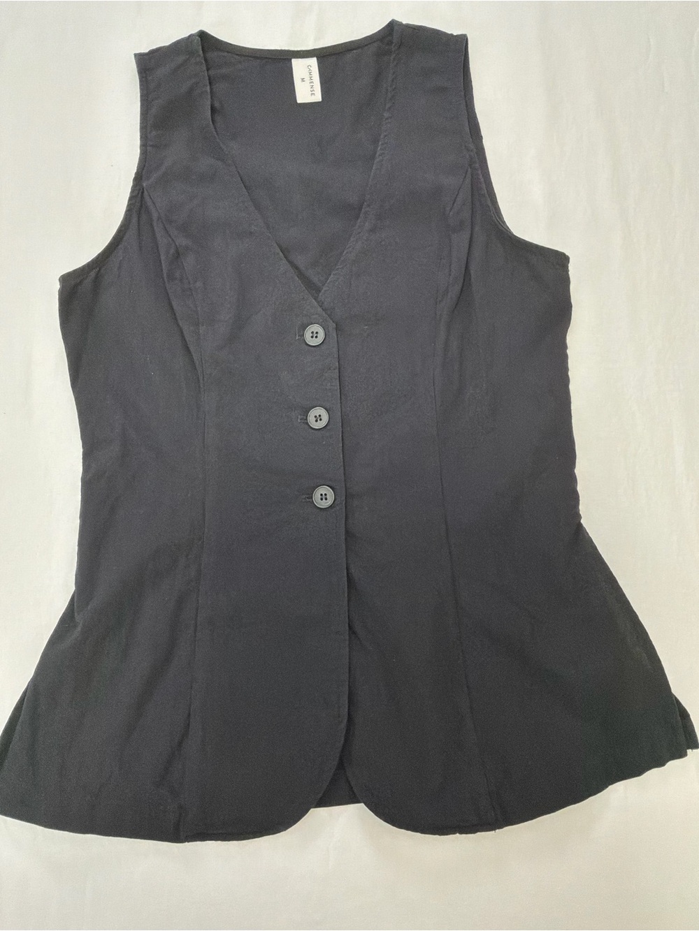 Commense Black Sleeveless Button-Front Tunic Vest Set